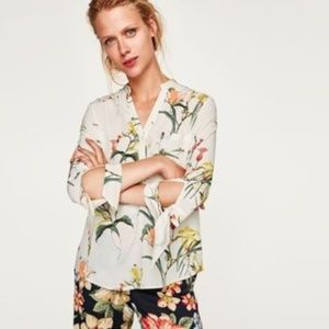 Zara Floral Blouse with Bow Detail SZ M